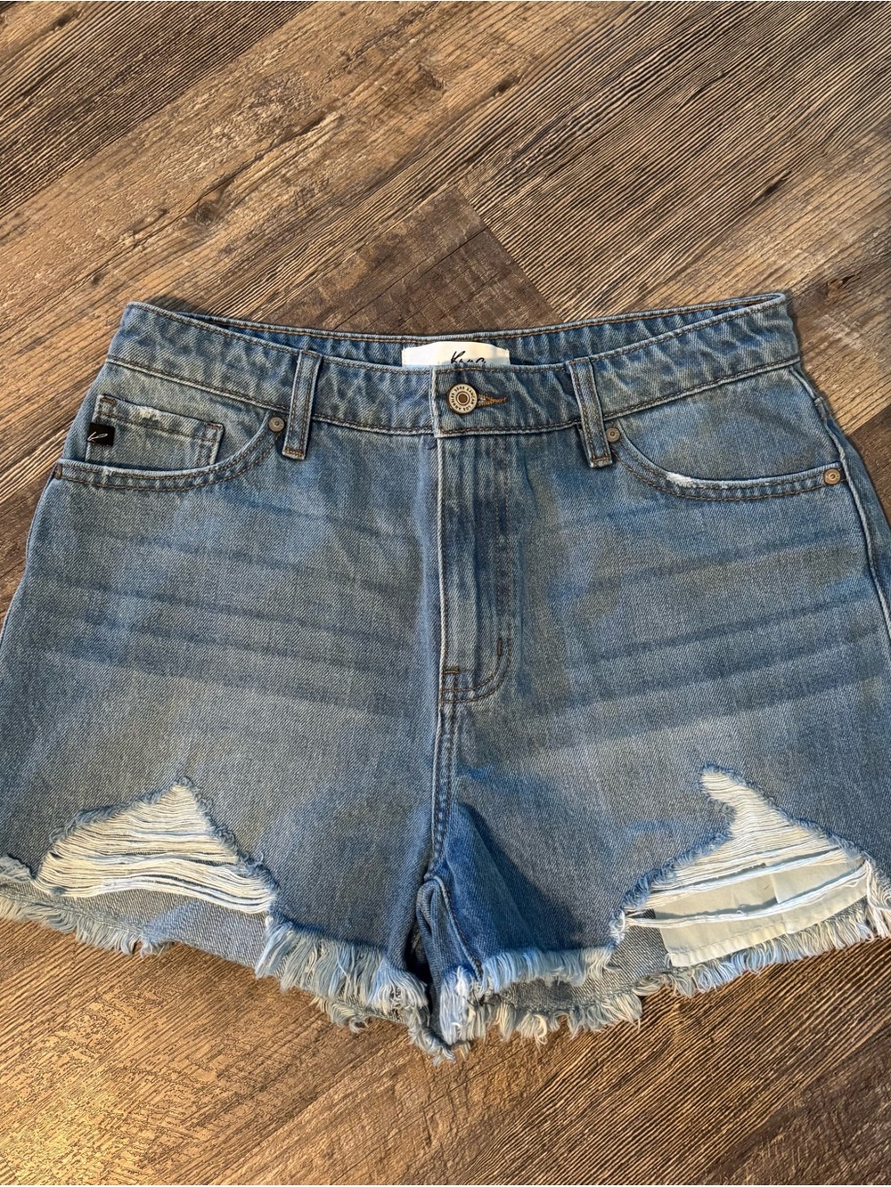 KanCan Light Blue Distressed High-Rise Denim Shorts